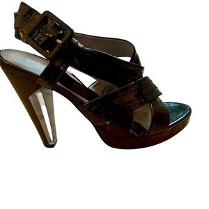 Fashionista Black Patent Heels with Lucite Detail – Size 8